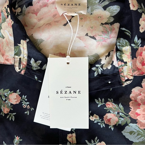 Sezane Womens Pierro Pila Floral Silk Cotton Long Sleeve Button Down Shirt Sz 4 - Picture 4 of 12
